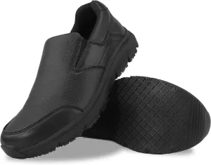 Non Slip Black Work Shoes for Women Food Service Womens Water Slip Resistant Leather Slip on Chef Walking Shoes for Restaurant Kitchen Sneakers