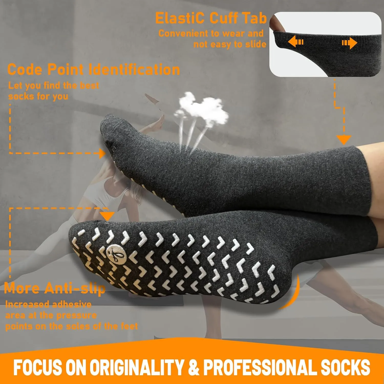 Non Slip Grip Socks for Men - Anti Skid Crew Socks for Women Hospital Grippers Slipper Socks Cotton 9-13 4 Pairs