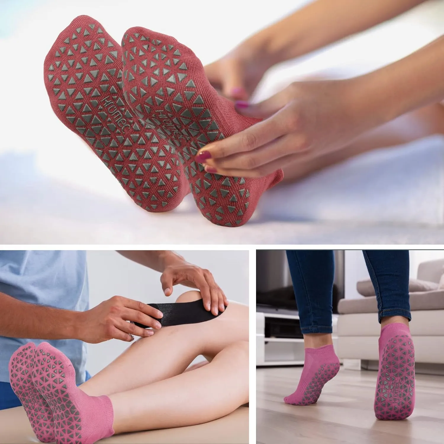 Non Slip Yoga Socks with Grips for Pilates, Ballet, Barre, Barefoot, Hospital Anti Skid Socks for Women and Men