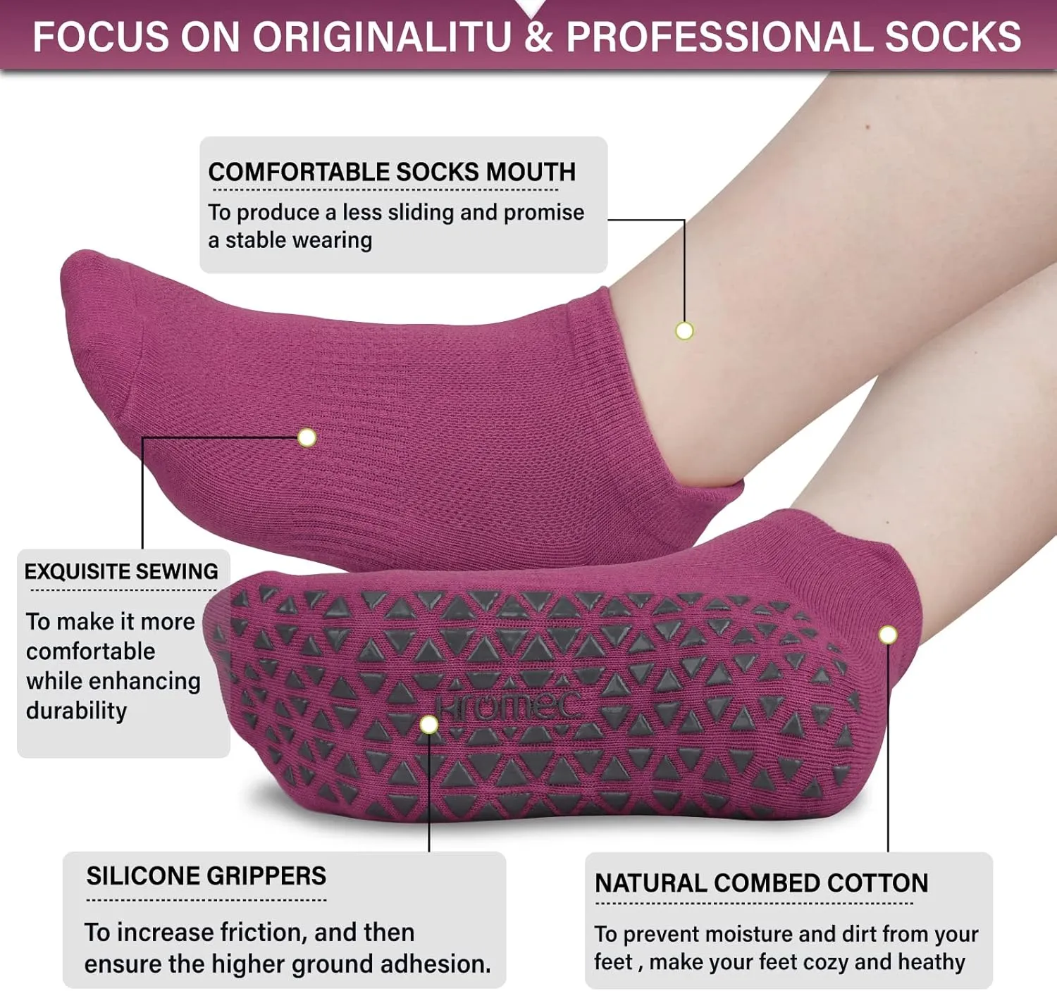 Non Slip Yoga Socks with Grips for Pilates, Ballet, Barre, Barefoot, Hospital Anti Skid Socks for Women and Men