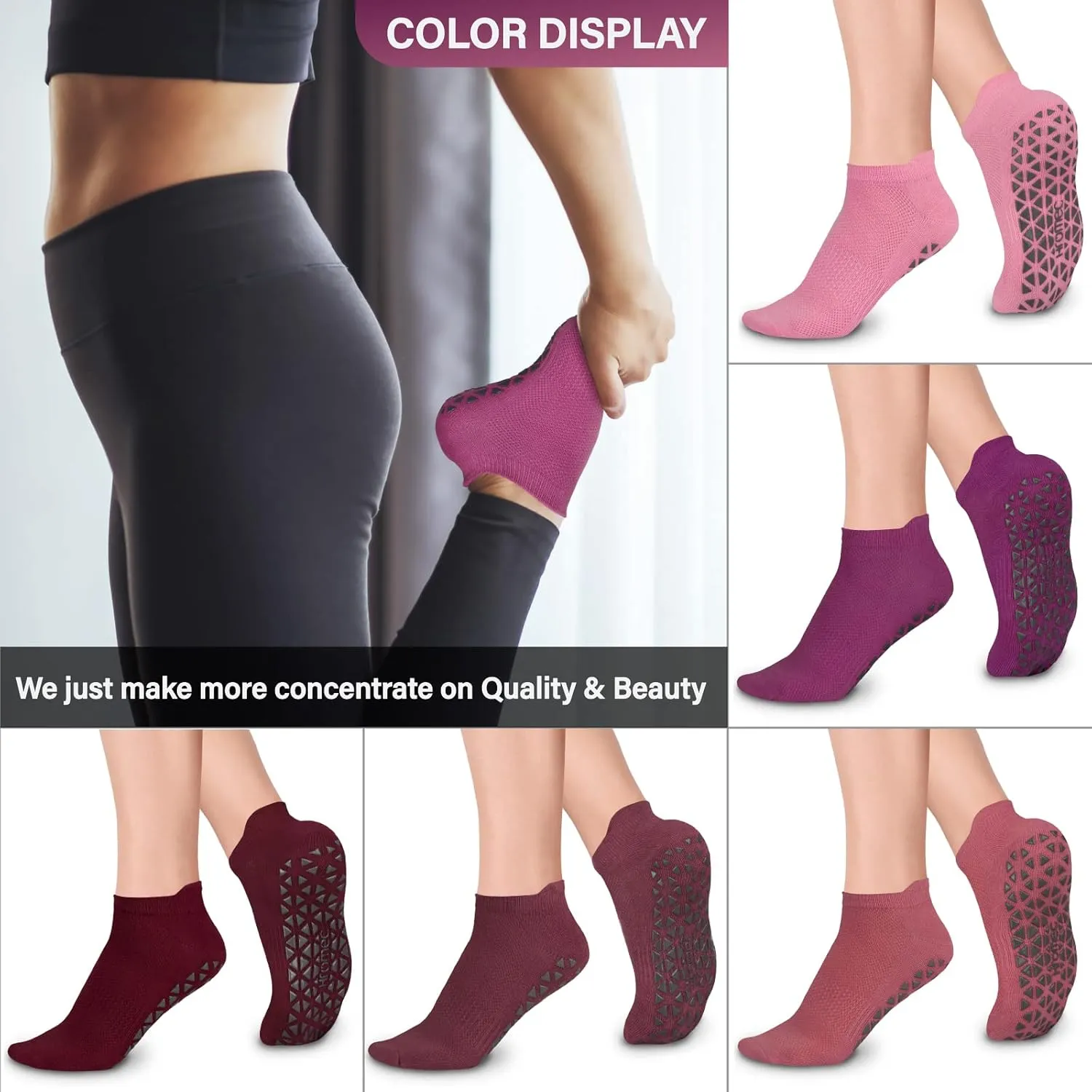Non Slip Yoga Socks with Grips for Pilates, Ballet, Barre, Barefoot, Hospital Anti Skid Socks for Women and Men