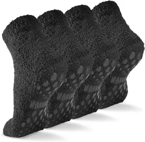 NOVAYARD Non Slip Fuzzy Grippy Sock Warm Fluffy Cozy Fleece Slipper Winter Hospital Socks for Men Women 4 Pairs