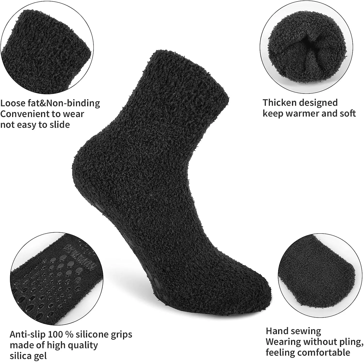 NOVAYARD Non Slip Fuzzy Grippy Sock Warm Fluffy Cozy Fleece Slipper Winter Hospital Socks for Men Women 4 Pairs