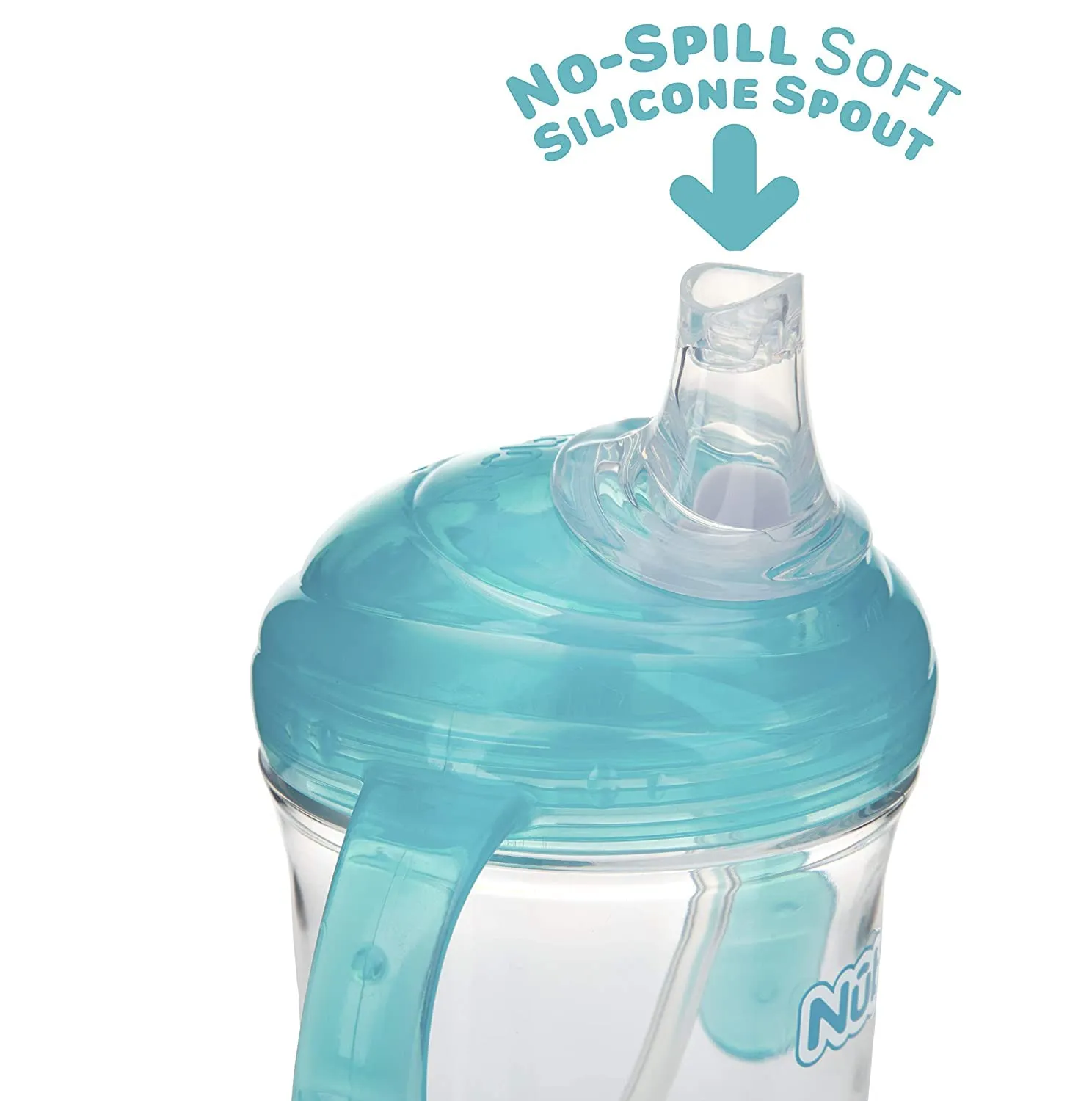 Nuby No Spill 360 Weighted Straw Grip N' Sip Tritan Cup with Hygienic Cover, 8 Oz, Trainer Cup (Pink/Teal)