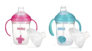 Nuby No Spill 360 Weighted Straw Grip N' Sip Tritan Cup with Hygienic Cover, 8 Oz, Trainer Cup (Pink/Teal)