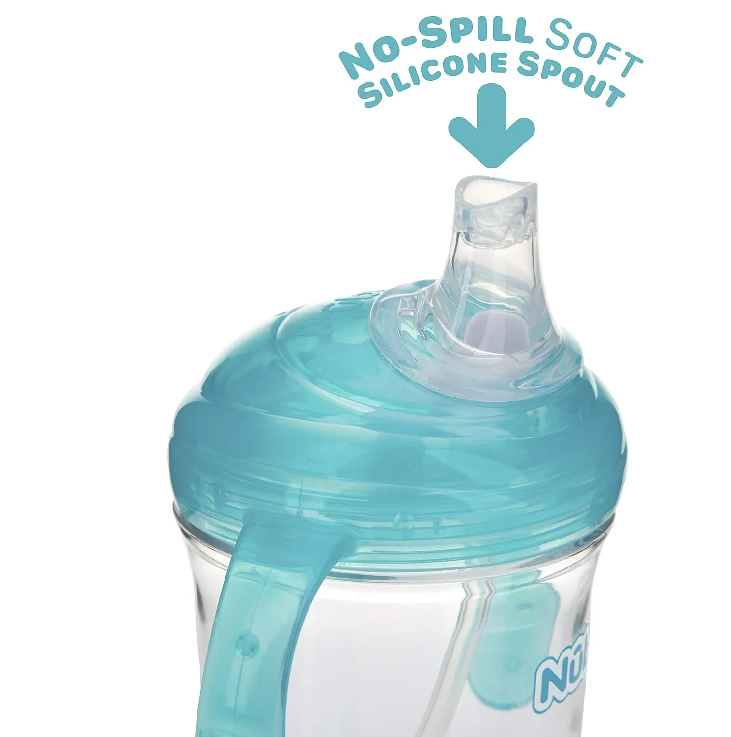 Nuby No Spill 360 Weighted Straw Grip N' Sip Tritan Cup with Hygienic Cover, 8 Oz, Trainer Cup, Teal