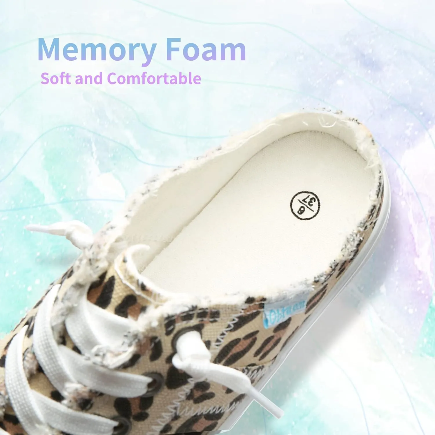 Obtaom Women Canvas Mules Memory Foam Clipper Fashion Sneakers Comfortable Slip-On Mule Backless Holiday Shoes