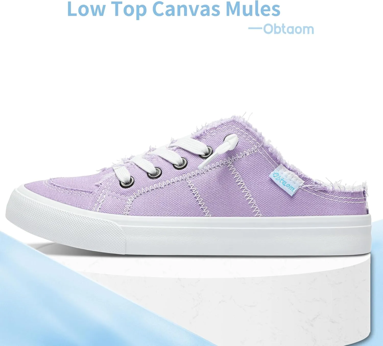 Obtaom Women Canvas Mules Memory Foam Clipper Fashion Sneakers Comfortable Slip-On Mule Backless Holiday Shoes