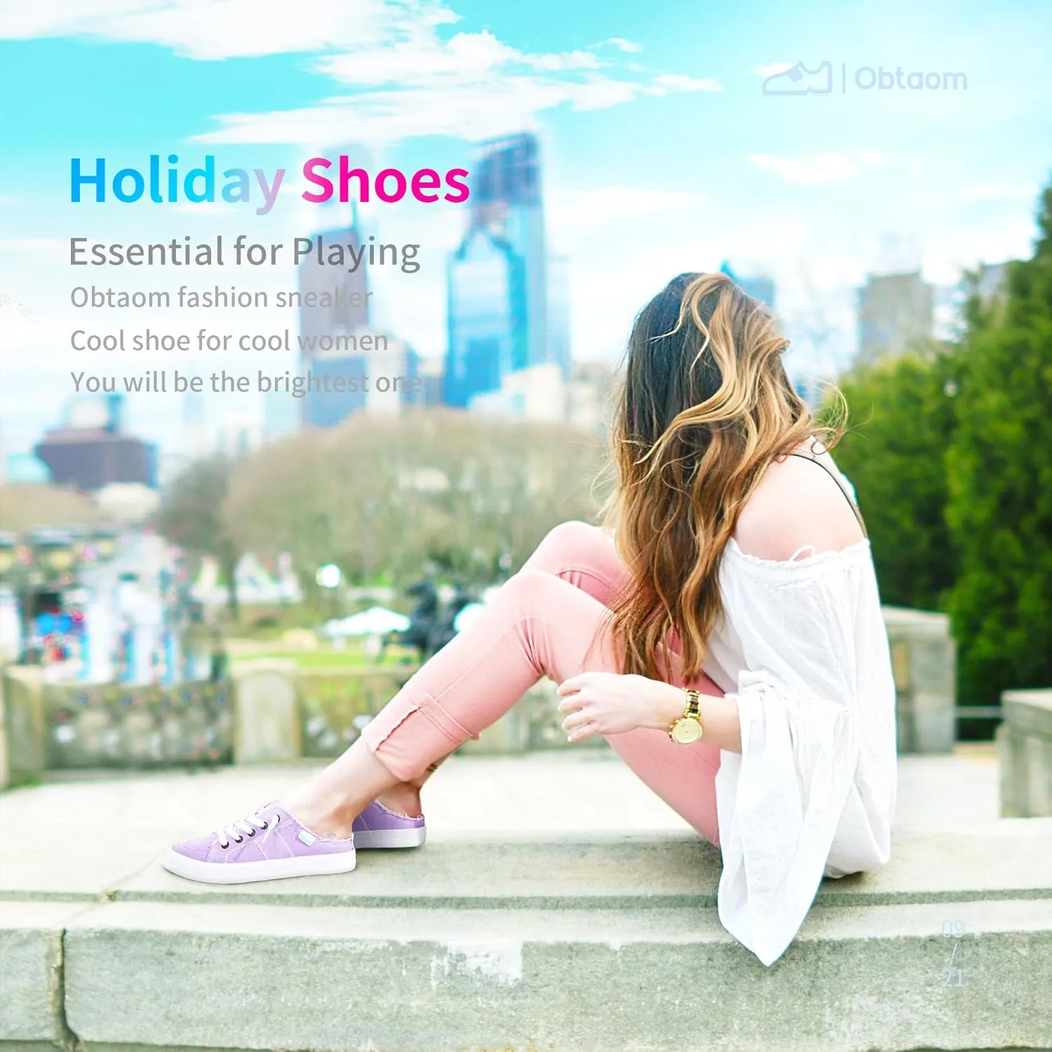 Obtaom Women Canvas Mules Memory Foam Clipper Fashion Sneakers Comfortable Slip-On Mule Backless Holiday Shoes