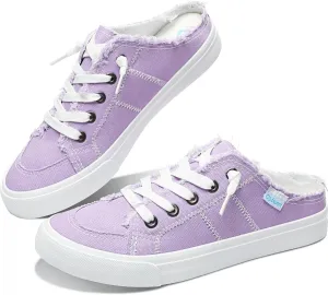 Obtaom Women Canvas Mules Memory Foam Clipper Fashion Sneakers Comfortable Slip-On Mule Backless Holiday Shoes