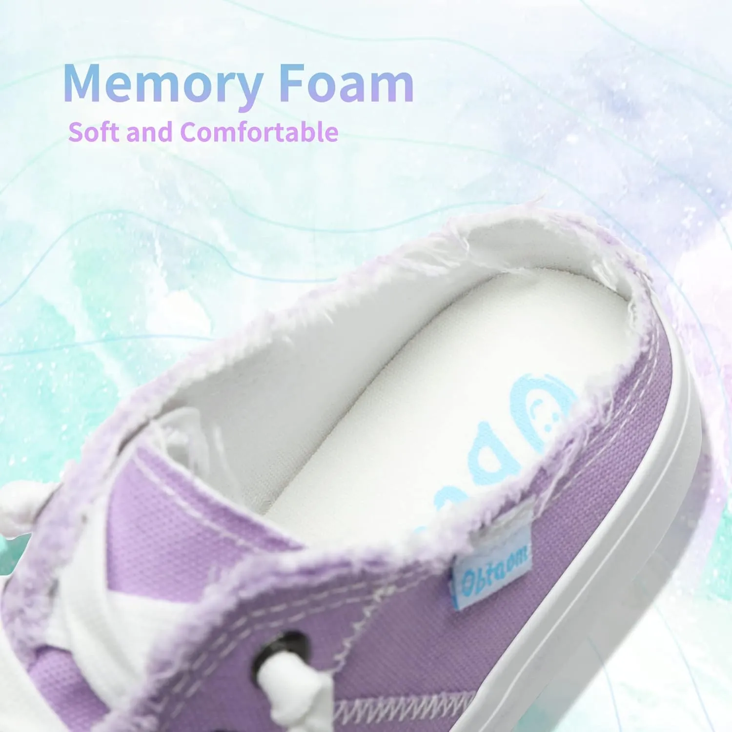 Obtaom Women Canvas Mules Memory Foam Clipper Fashion Sneakers Comfortable Slip-On Mule Backless Holiday Shoes