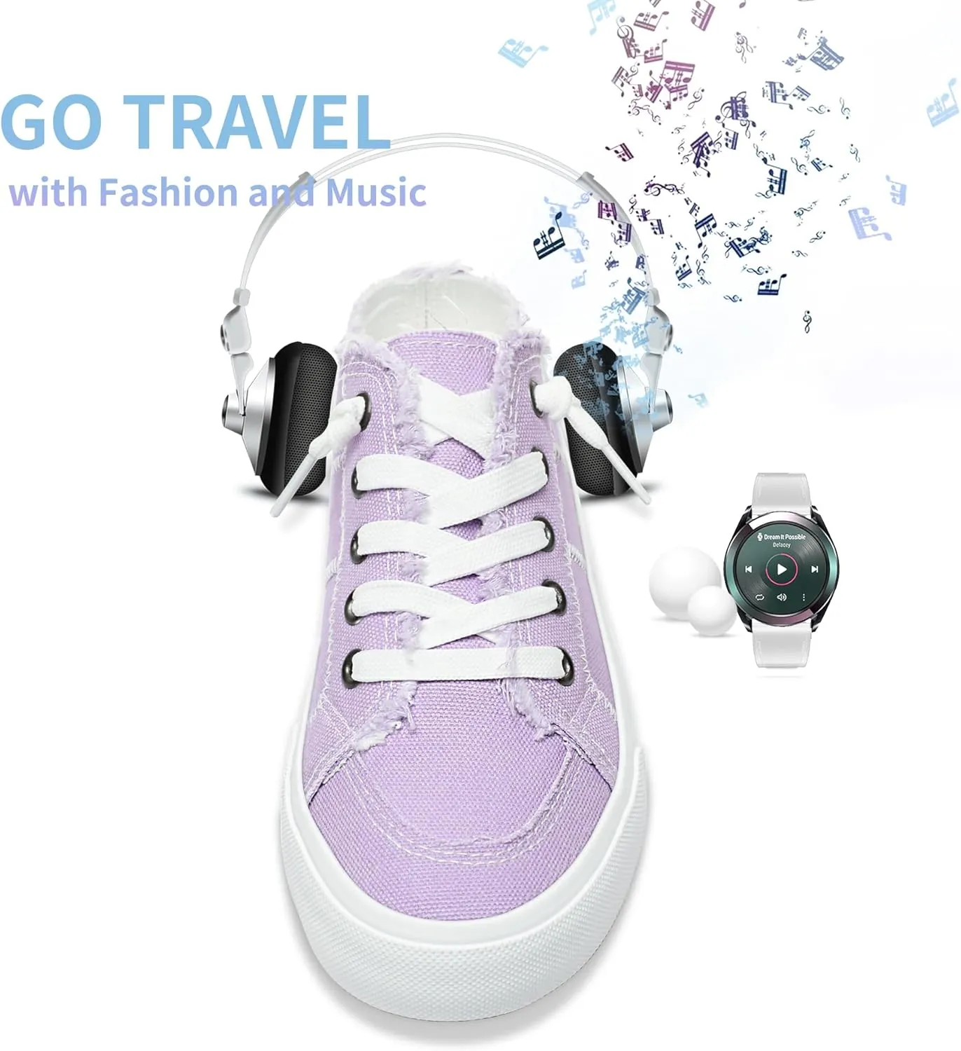 Obtaom Women Canvas Mules Memory Foam Clipper Fashion Sneakers Comfortable Slip-On Mule Backless Holiday Shoes