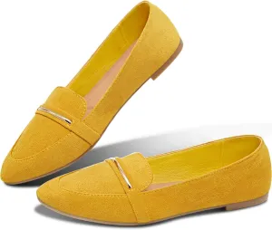 Obtaom Women's Pointy Toe Loafer Flat Comfortable Faux Suede Work Shoes,Cute Penny Loafer Slip On Ballet Flat