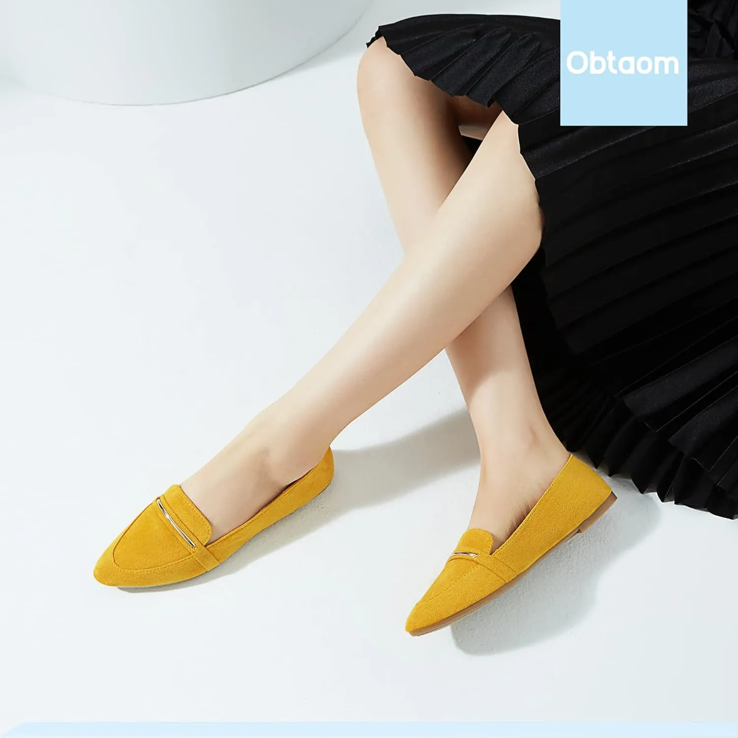 Obtaom Women's Pointy Toe Loafer Flat Comfortable Faux Suede Work Shoes,Cute Penny Loafer Slip On Ballet Flat