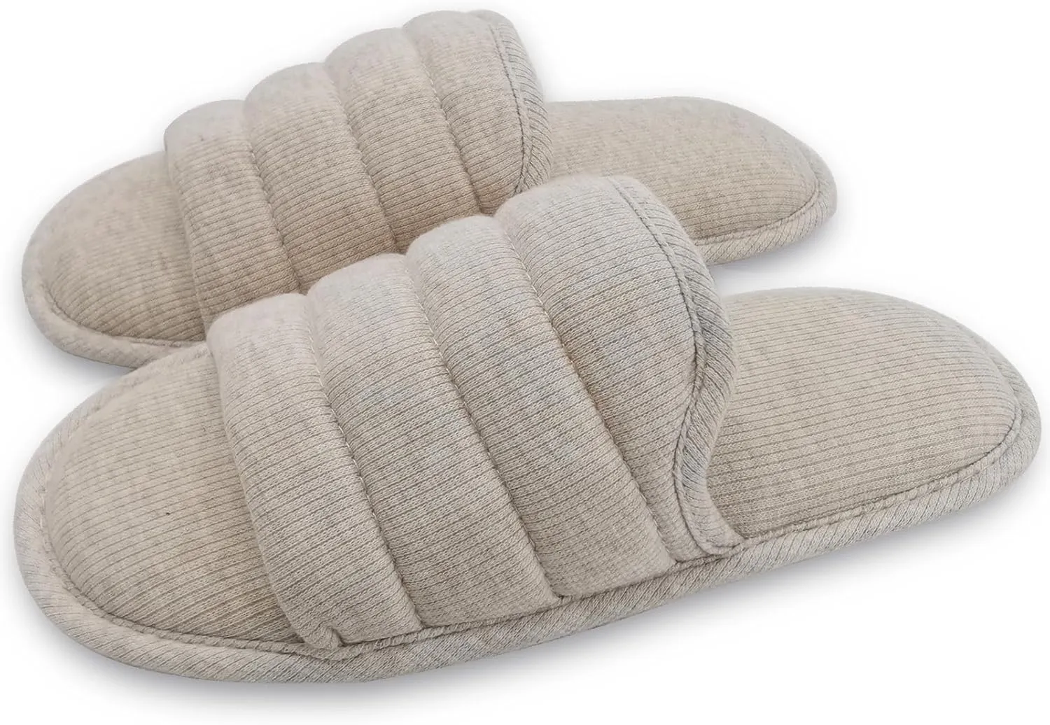 ofoot Mens Cotton Open Toe House Flat Slippers,Male Breathable Summer Indoor Slides, Memory Foam Anti Slip Sole