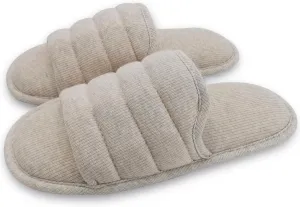 ofoot Mens Cotton Open Toe House Flat Slippers,Male Breathable Summer Indoor Slides, Memory Foam Anti Slip Sole
