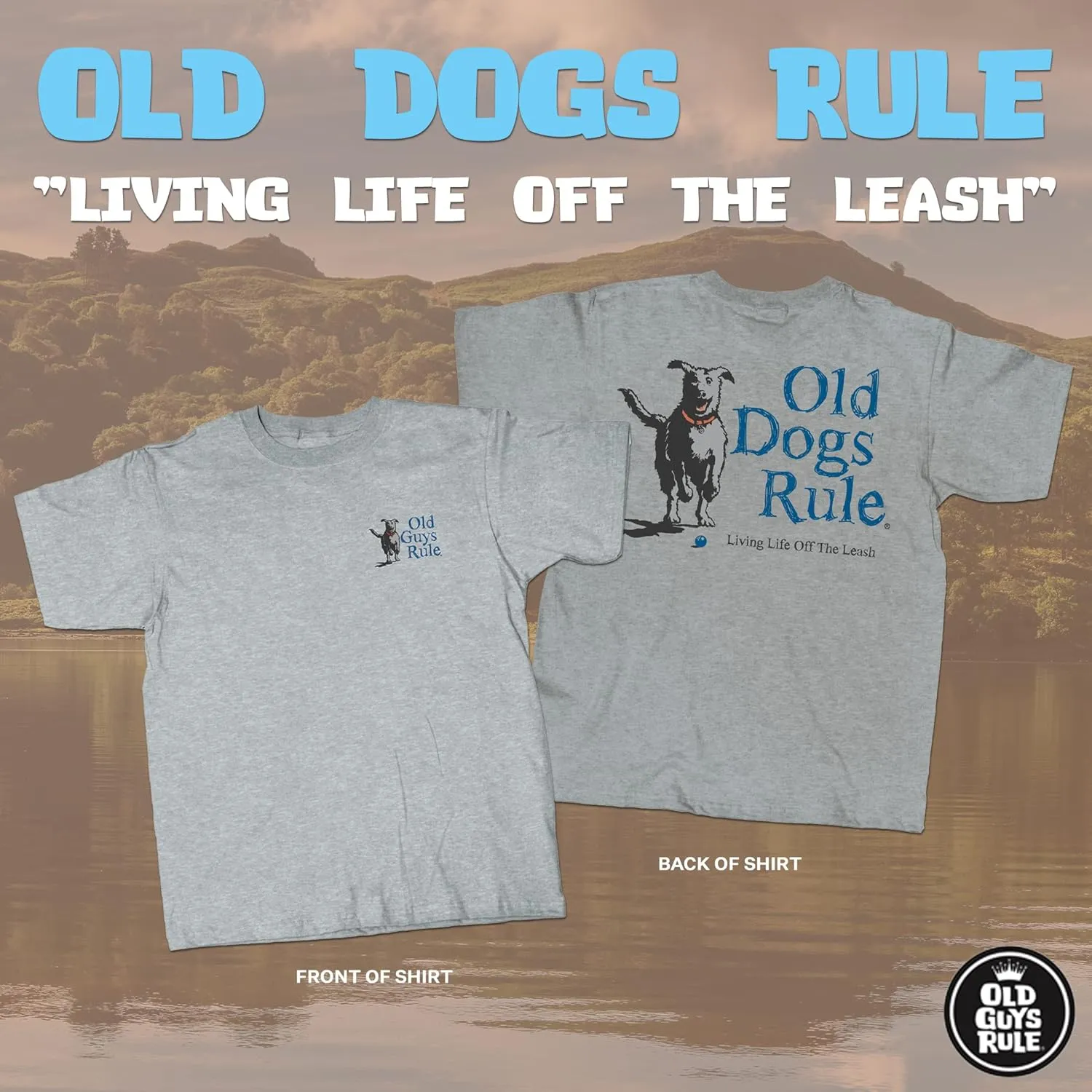 OLD GUYS RULE Men's Graphic T-Shirt, Leash - Father's Day, Birthday Gift - Funny Novelty Tee for Dog Lovers, Rescuer, Trainer