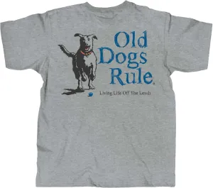 OLD GUYS RULE Men's Graphic T-Shirt, Leash - Father's Day, Birthday Gift - Funny Novelty Tee for Dog Lovers, Rescuer, Trainer