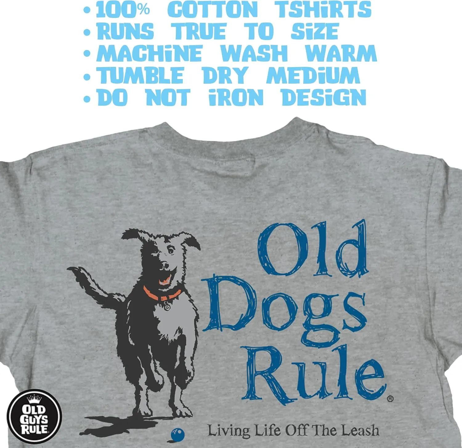 OLD GUYS RULE Men's Graphic T-Shirt, Leash - Father's Day, Birthday Gift - Funny Novelty Tee for Dog Lovers, Rescuer, Trainer