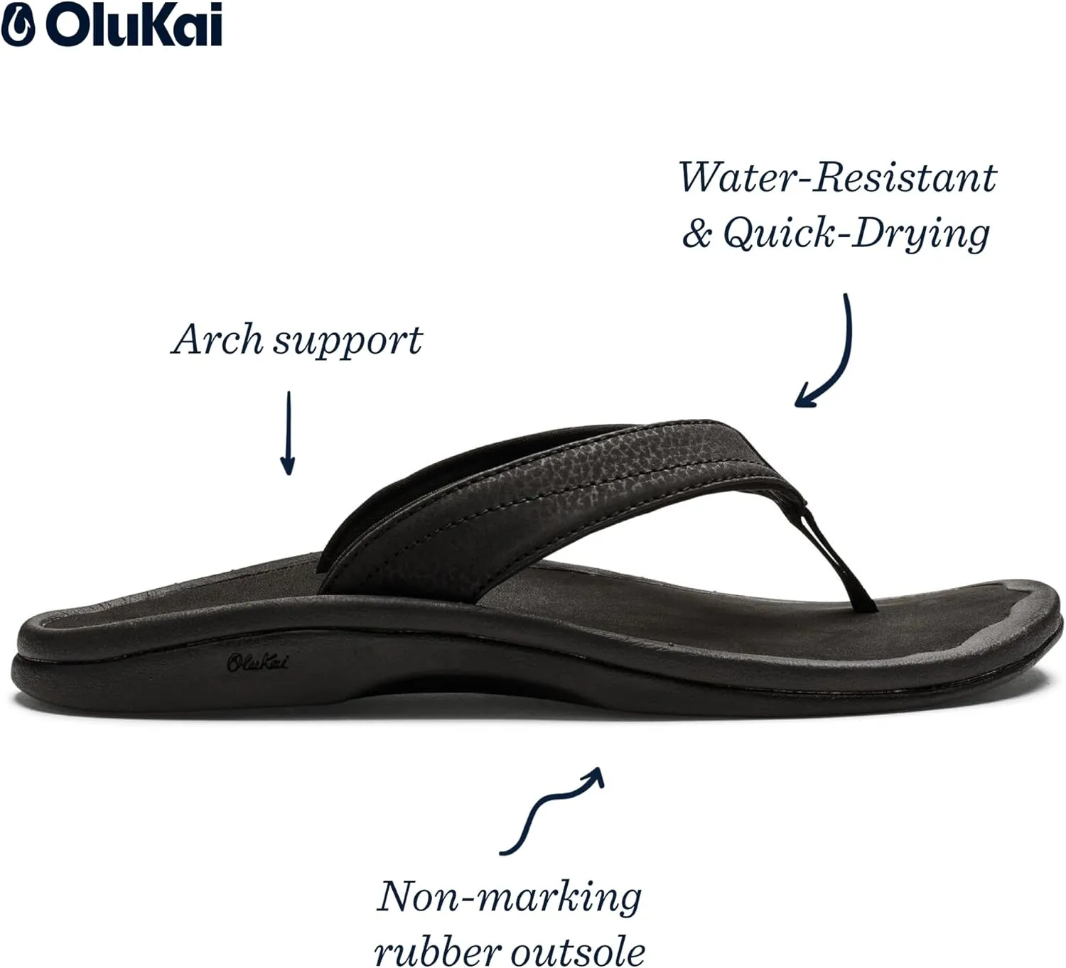 OLUKAI Ohana Women's Beach Sandals, Water Resistant Flip Flops, Arch Support & Comfort Fit, Lightweight & Durable, Enhanced Grip & Traction