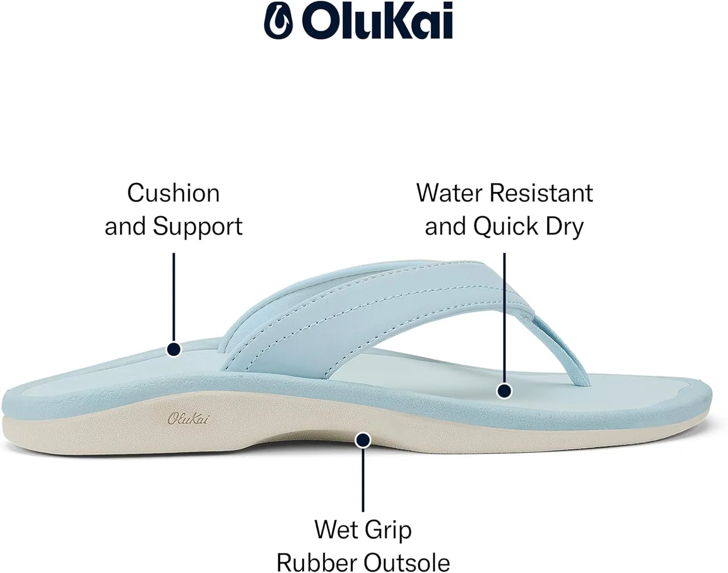 OLUKAI Ohana Women's Beach Sandals, Water Resistant Flip Flops, Arch Support & Comfort Fit, Lightweight & Durable, Enhanced Grip & Traction