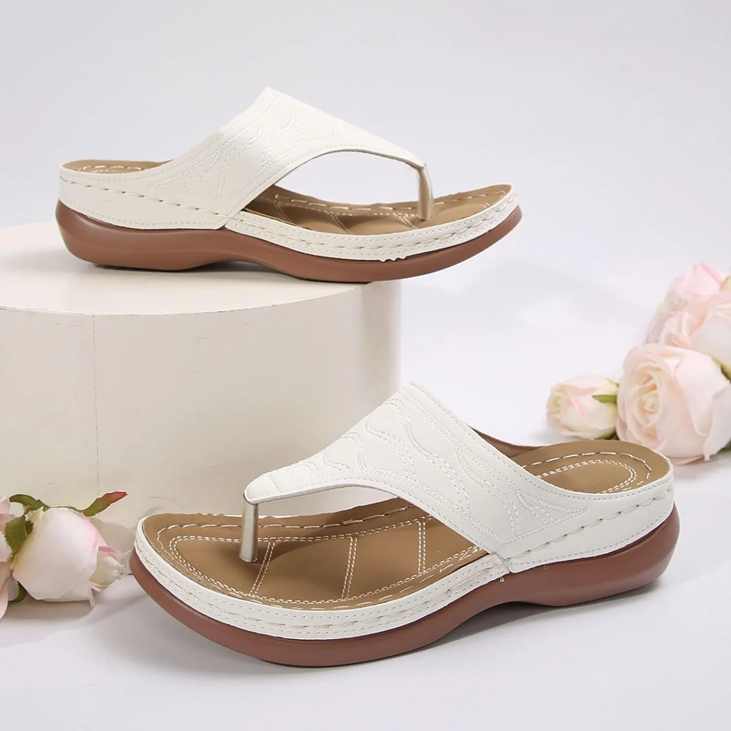 Orthopedic Sandals for Women 2025 Spring Platform Sandal Fashion Wedges Slip On Flip Flops Casual Comfortable Open Toe Dressy Summer Beach Shoes for Vacation