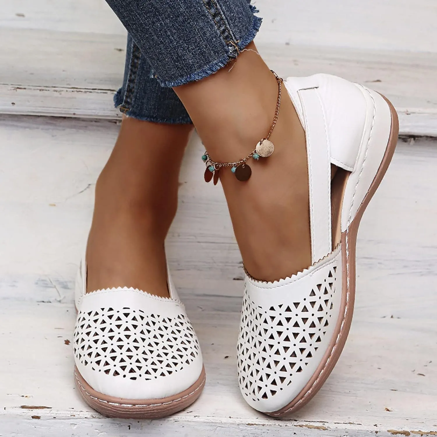 Orthopedic Sandals for Women Comfortable Closed Toe Casual Hollow Out Platform Sandal Orthotic Wedge Woven Walking Shoes Ladies Slip On Round Toe Dress Shoes
