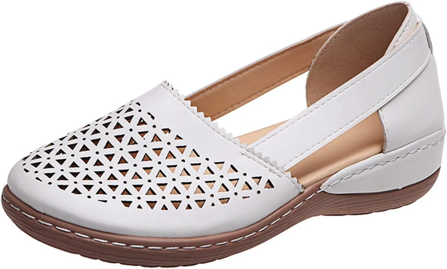Orthopedic Sandals for Women Comfortable Closed Toe Casual Hollow Out Platform Sandal Orthotic Wedge Woven Walking Shoes Ladies Slip On Round Toe Dress Shoes