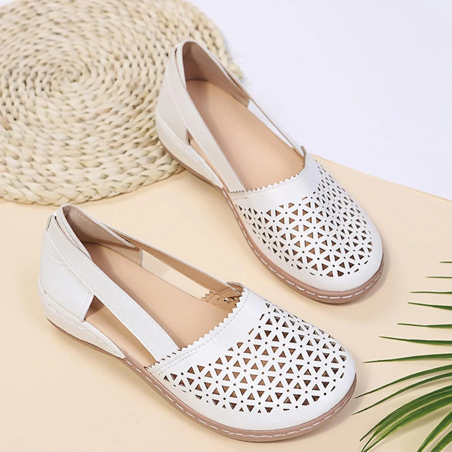 Orthopedic Sandals for Women Comfortable Closed Toe Casual Hollow Out Platform Sandal Orthotic Wedge Woven Walking Shoes Ladies Slip On Round Toe Dress Shoes