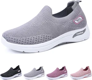 Orthopedic Sneakers for Women Arch Support Slip on Mesh Knitted Walking Shoes Breathable Non-Slip Work Shoes