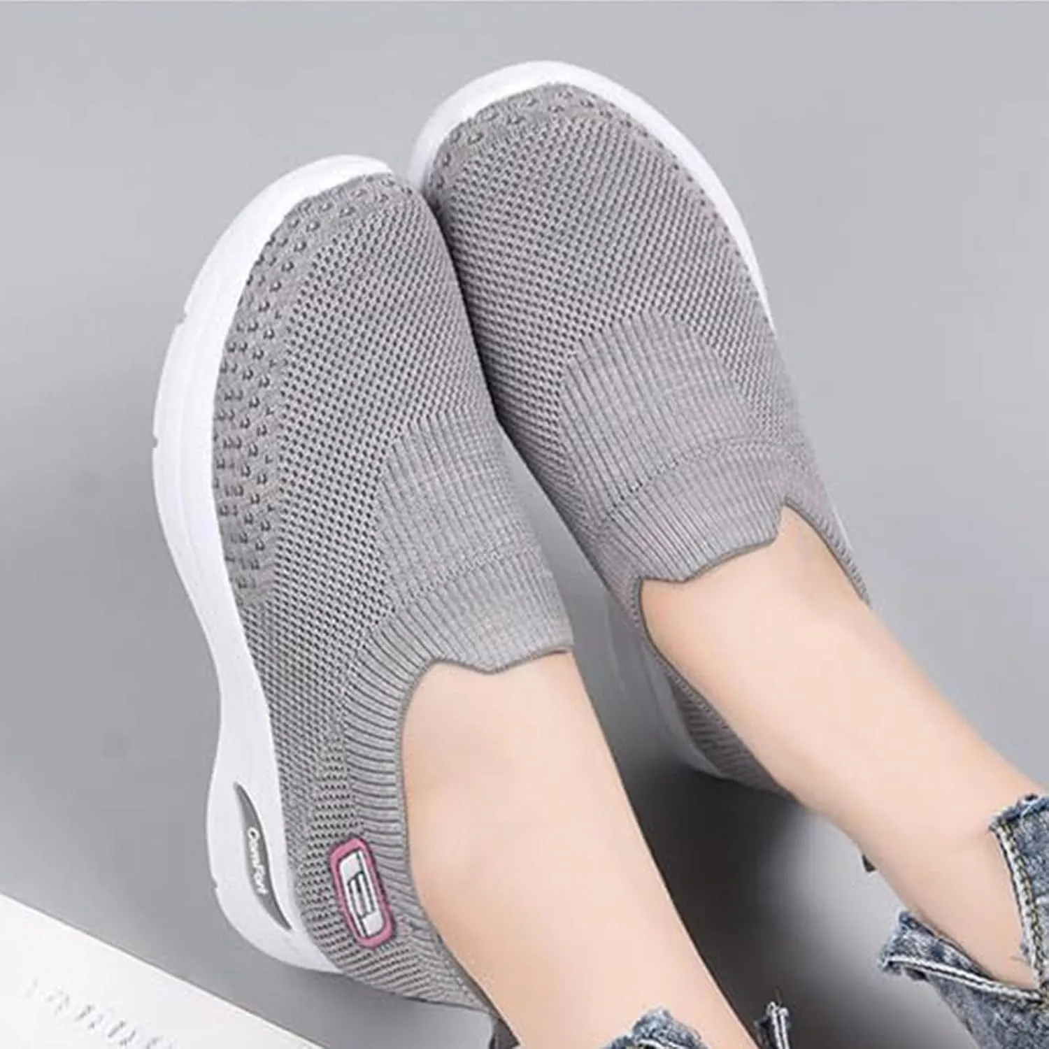 Orthopedic Sneakers for Women Arch Support Slip on Mesh Knitted Walking Shoes Breathable Non-Slip Work Shoes