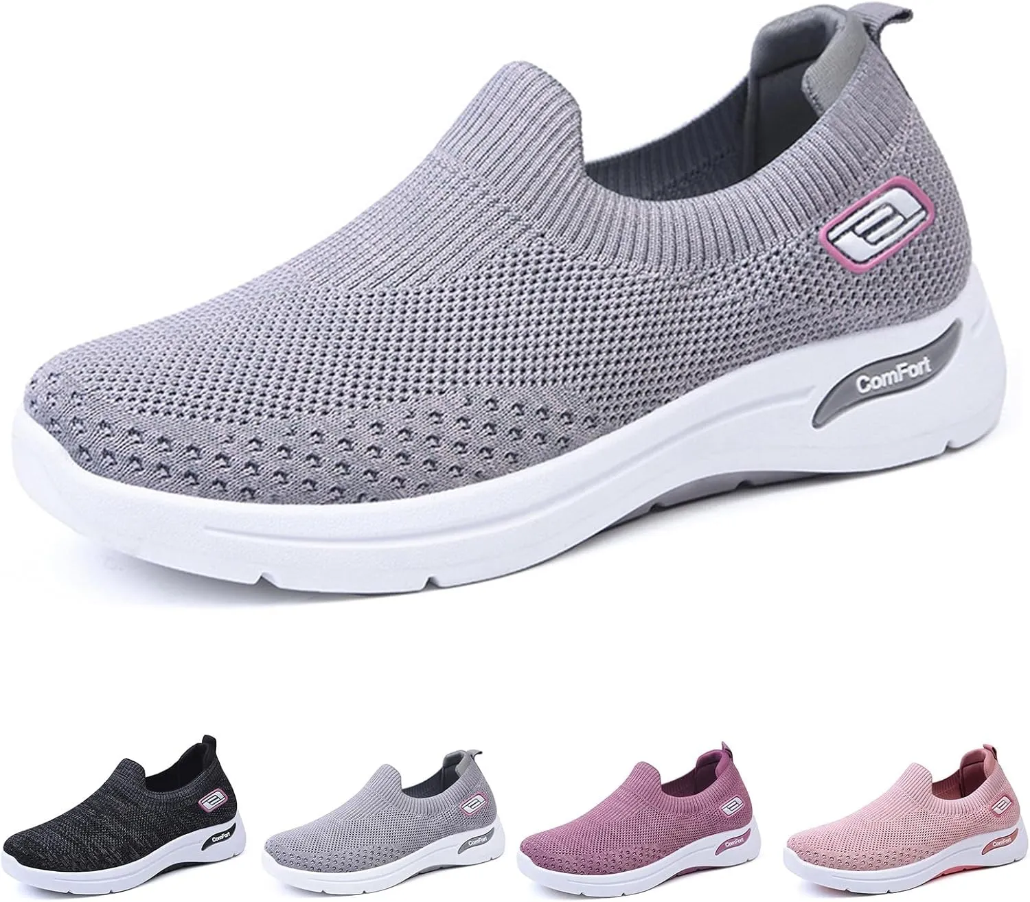 Orthopedic Sneakers for Women Arch Support Slip on Mesh Knitted Walking Shoes Breathable Non-Slip Work Shoes