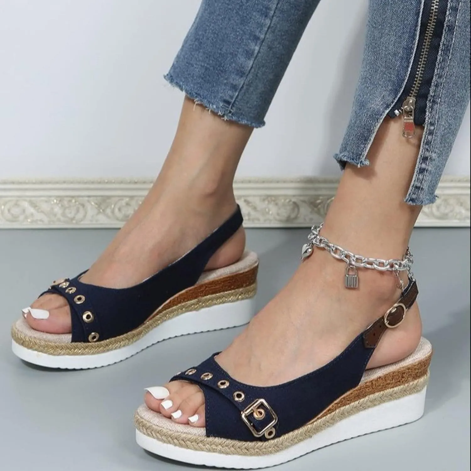 Orthopedic Wedge Sandals for Women Arch Support Trendy Summer Y2K 2025 Solid Spring Buckle Cute Dressy Peep Toe Thick Sole Beach Dress Comfortable