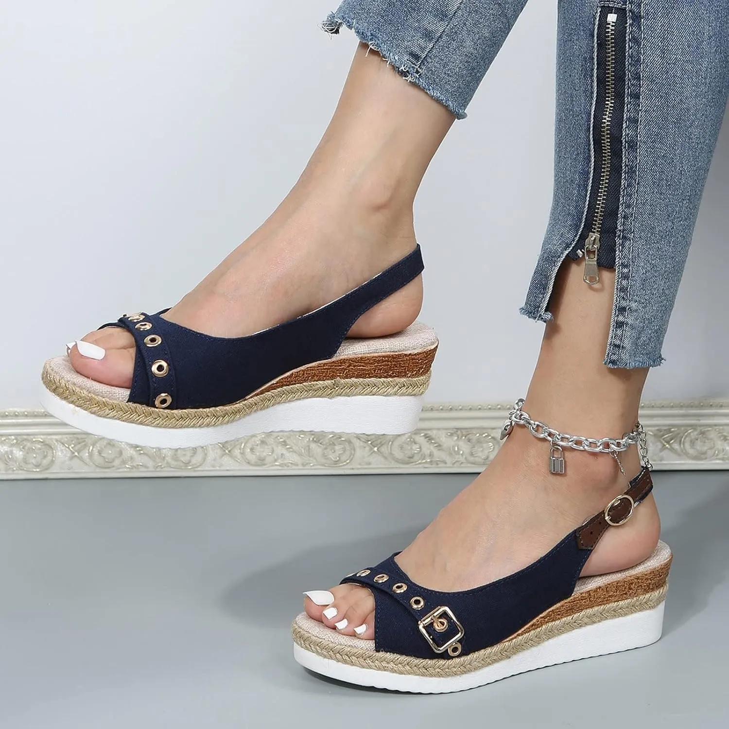 Orthopedic Wedge Sandals for Women Arch Support Trendy Summer Y2K 2025 Solid Spring Buckle Cute Dressy Peep Toe Thick Sole Beach Dress Comfortable