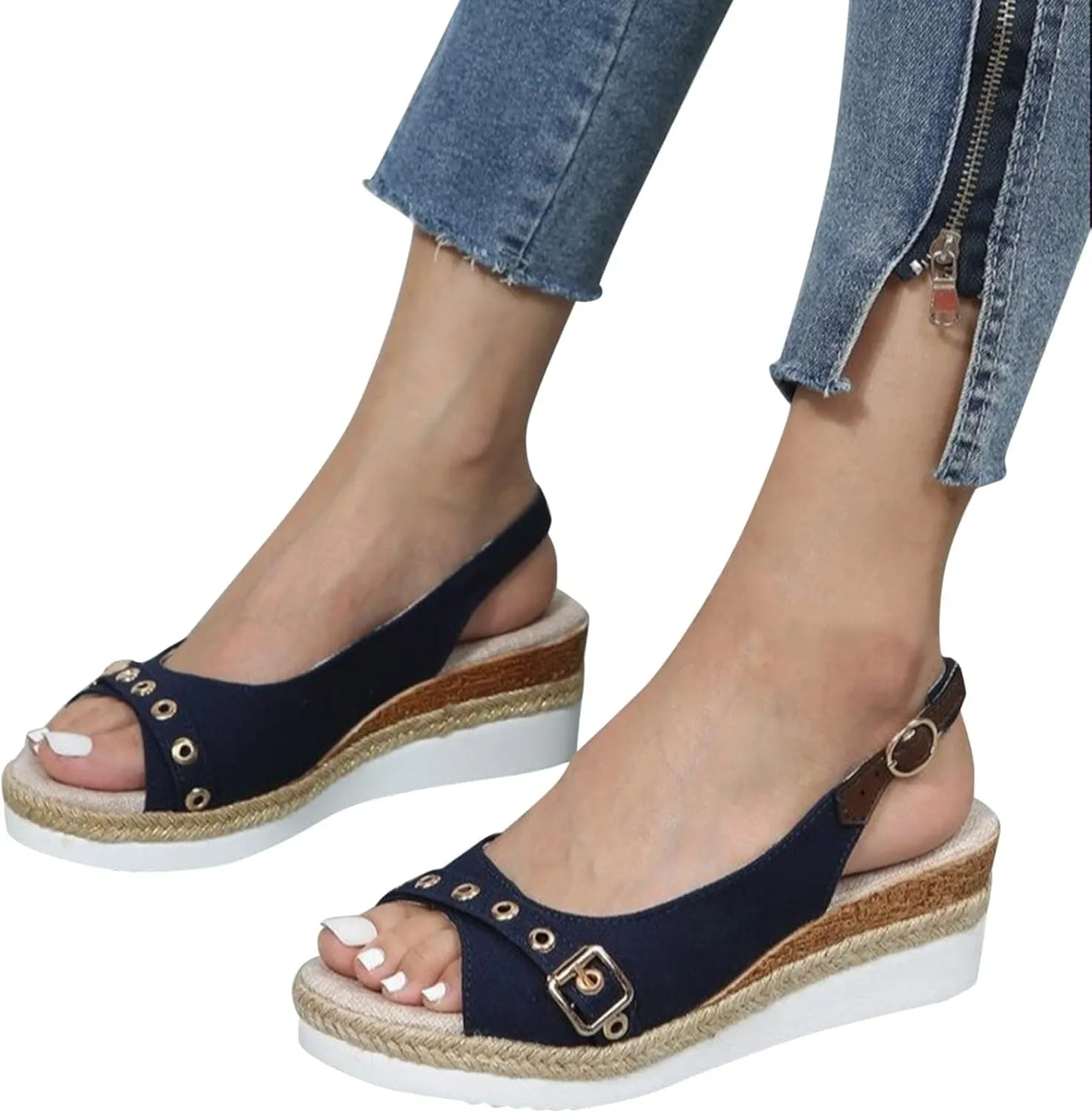 Orthopedic Wedge Sandals for Women Arch Support Trendy Summer Y2K 2025 Solid Spring Buckle Cute Dressy Peep Toe Thick Sole Beach Dress Comfortable