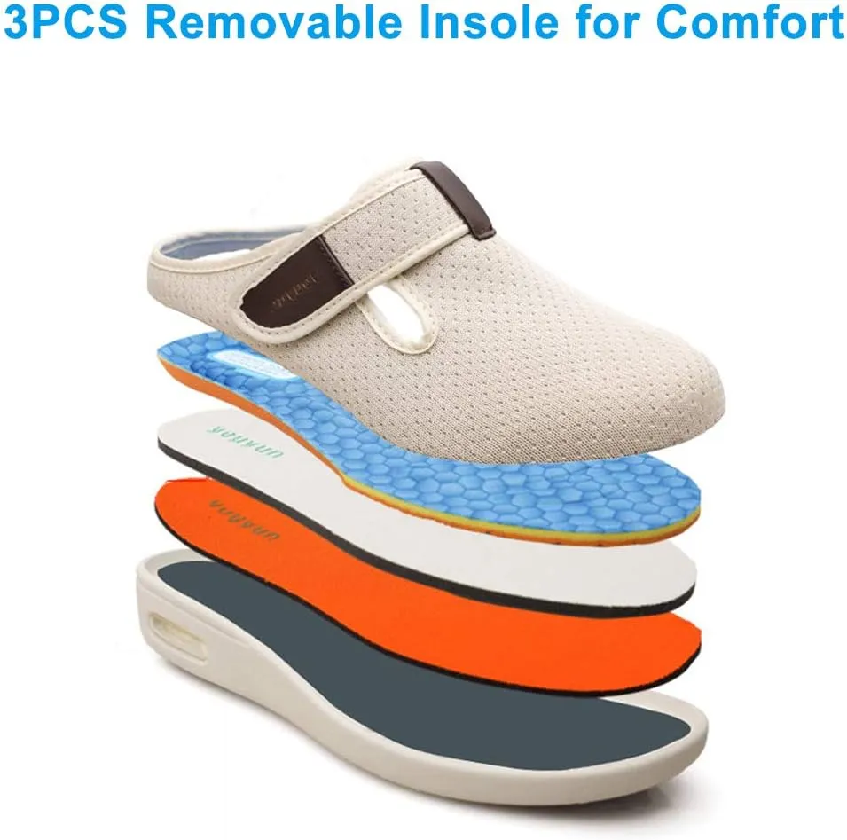 Orthoshoes Women Diabetic Slip on Flat Slide Sandals Adjustable Edema Slide Shoes, Extra Wide Memory Foam Slippers Easy On/Off for Elderly Swollen Bandaged Feet Indoor/Outdoor