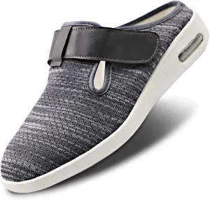 Orthoshoes Women Diabetic Slip on Flat Slide Sandals Adjustable Edema Slide Shoes, Extra Wide Memory Foam Slippers Easy On/Off for Elderly Swollen Bandaged Feet Indoor/Outdoor
