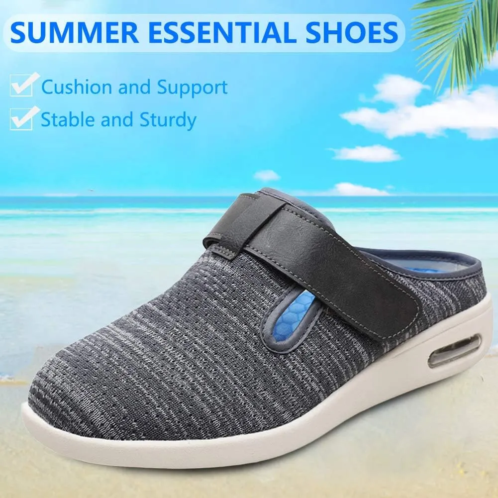 Orthoshoes Women Diabetic Slip on Flat Slide Sandals Adjustable Edema Slide Shoes, Extra Wide Memory Foam Slippers Easy On/Off for Elderly Swollen Bandaged Feet Indoor/Outdoor