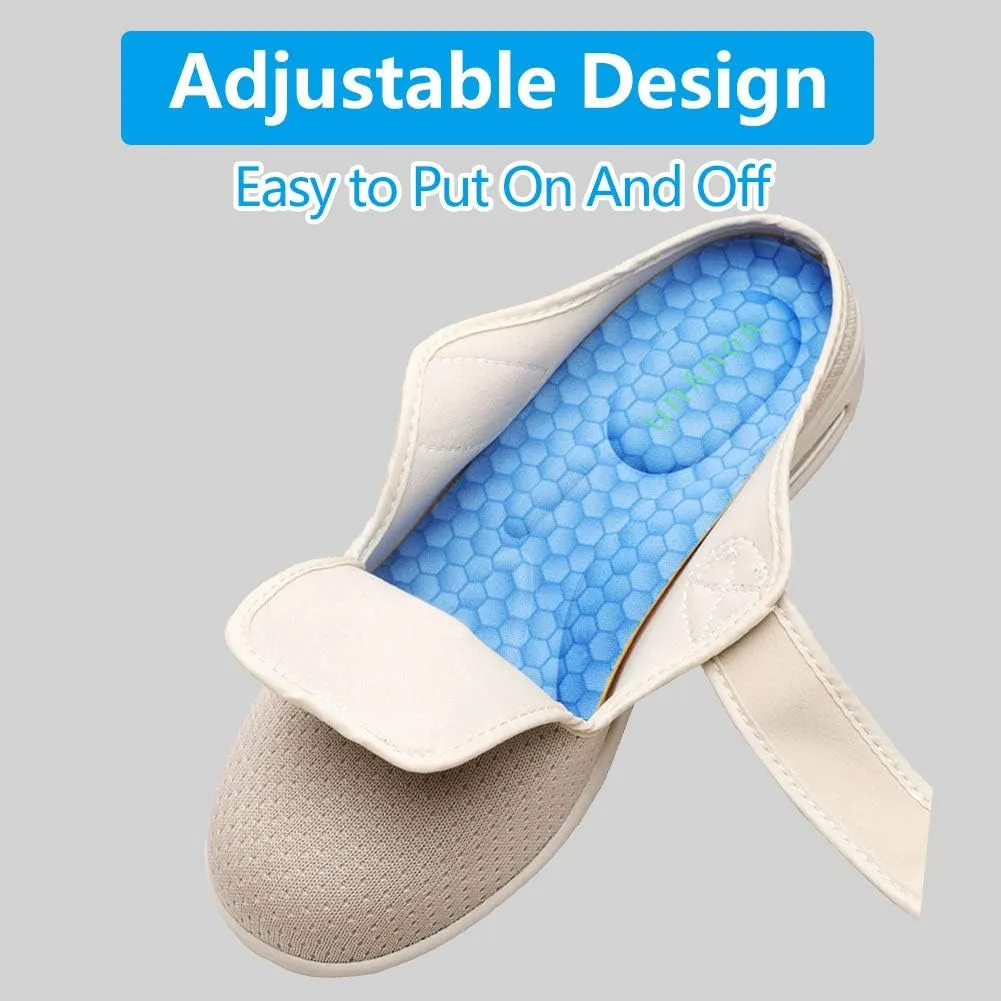 Orthoshoes Women Diabetic Slip on Flat Slide Sandals Adjustable Edema Slide Shoes, Extra Wide Memory Foam Slippers Easy On/Off for Elderly Swollen Bandaged Feet Indoor/Outdoor
