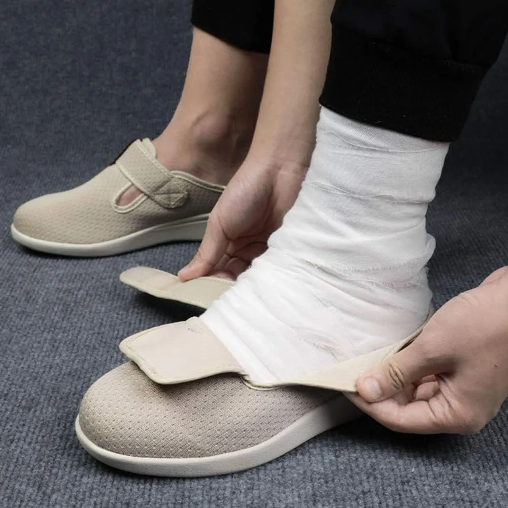 Orthoshoes Women Diabetic Slip on Flat Slide Sandals Adjustable Edema Slide Shoes, Extra Wide Memory Foam Slippers Easy On/Off for Elderly Swollen Bandaged Feet Indoor/Outdoor