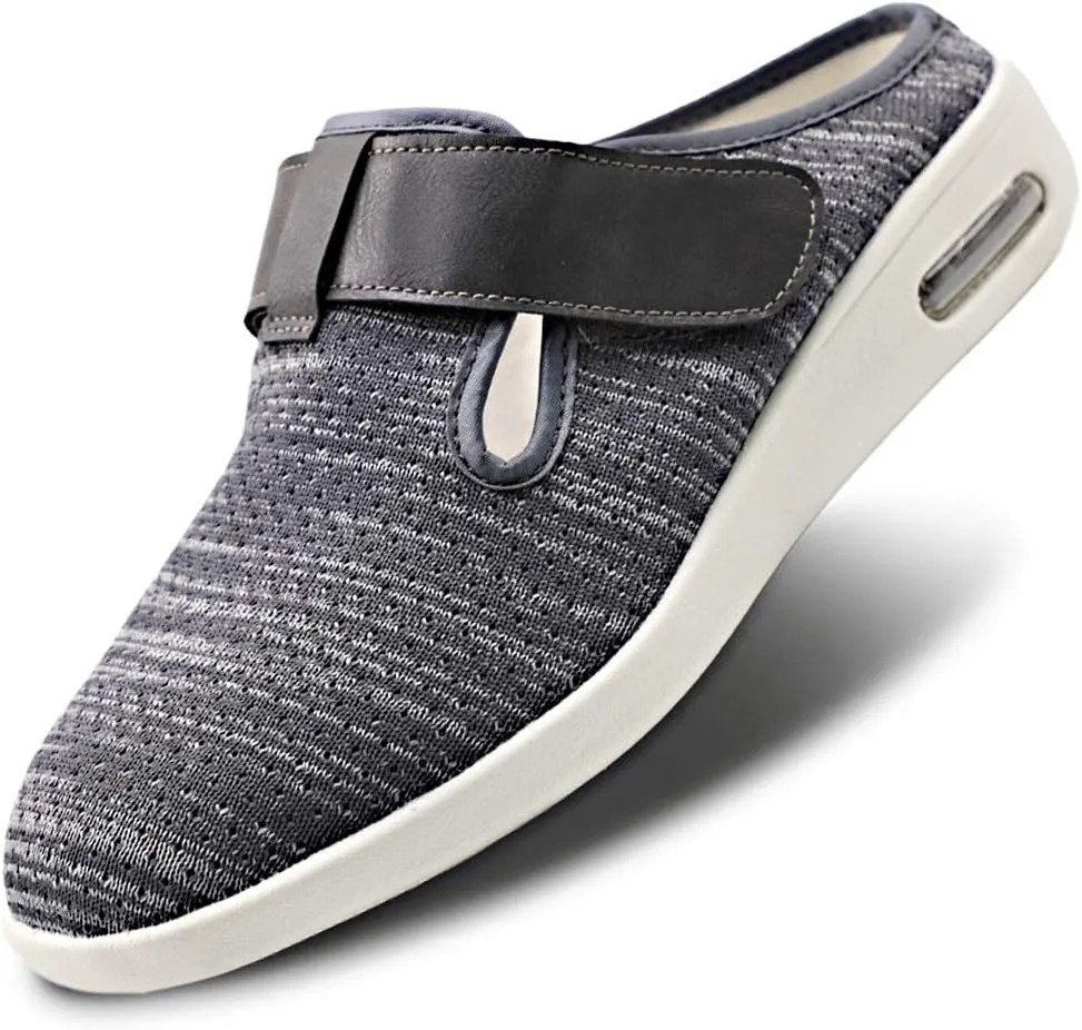 Orthoshoes Women Diabetic Slip on Flat Slide Sandals Adjustable Edema Slide Shoes, Extra Wide Memory Foam Slippers Easy On/Off for Elderly Swollen Bandaged Feet Indoor/Outdoor
