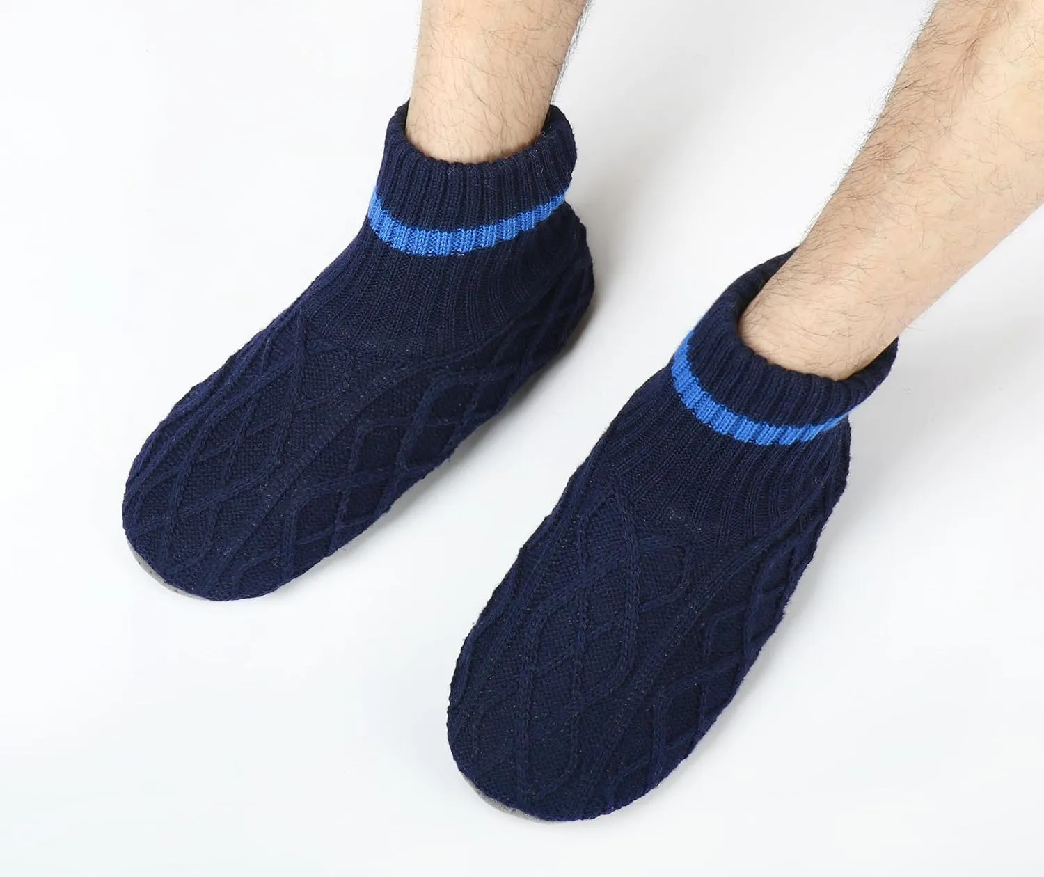 Panda Bros Men's Slipper Socks, Winter Cable Knit Non-Skid Warm Cozy Soft Indoor Socks With Fluffy Sherpa Lined