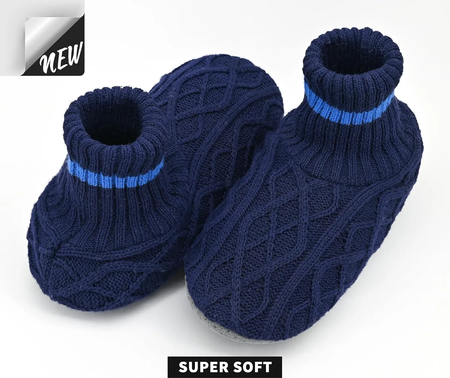 Panda Bros Men's Slipper Socks, Winter Cable Knit Non-Skid Warm Cozy Soft Indoor Socks With Fluffy Sherpa Lined
