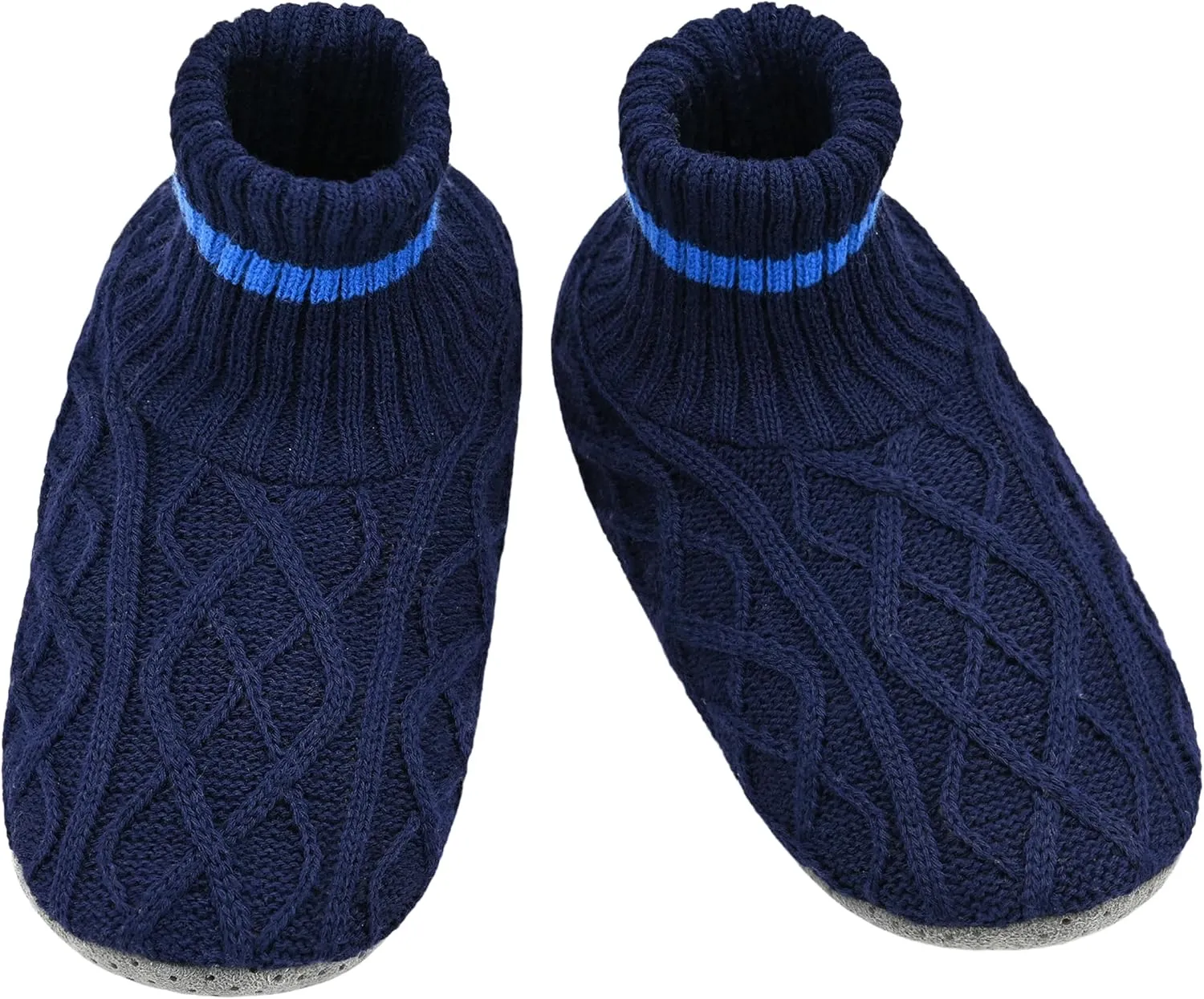 Panda Bros Men's Slipper Socks, Winter Cable Knit Non-Skid Warm Cozy Soft Indoor Socks With Fluffy Sherpa Lined