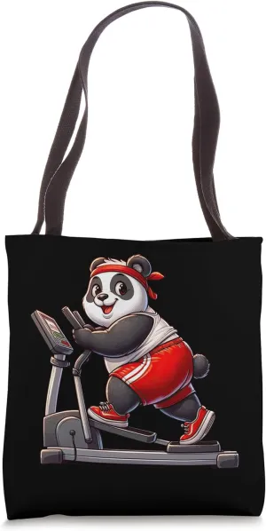 Panda on Elliptical Trainer Gym Fitness Workout Training Tote Bag