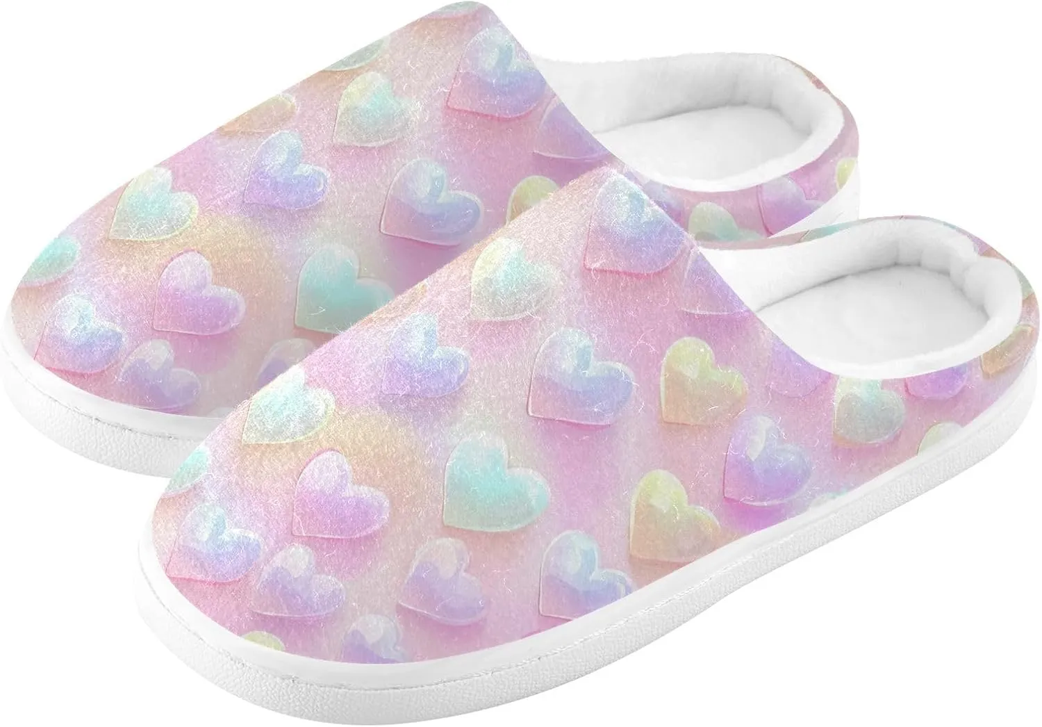 Pastel Rainbow Hearts Slippers for Women Men Indoor Slippers Memory Foam Fuzzy Slippers House Shoes for Indoor Outdoor Size 6/7 214b6554