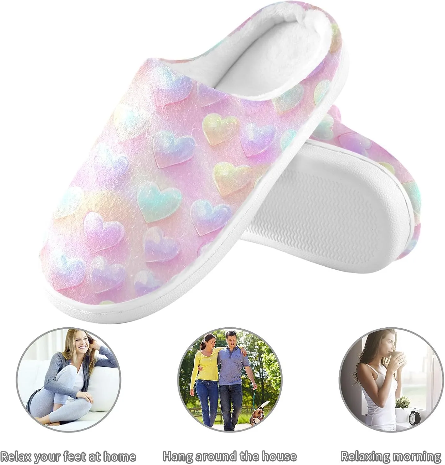 Pastel Rainbow Hearts Slippers for Women Men Indoor Slippers Memory Foam Fuzzy Slippers House Shoes for Indoor Outdoor Size 6/7 214b6554
