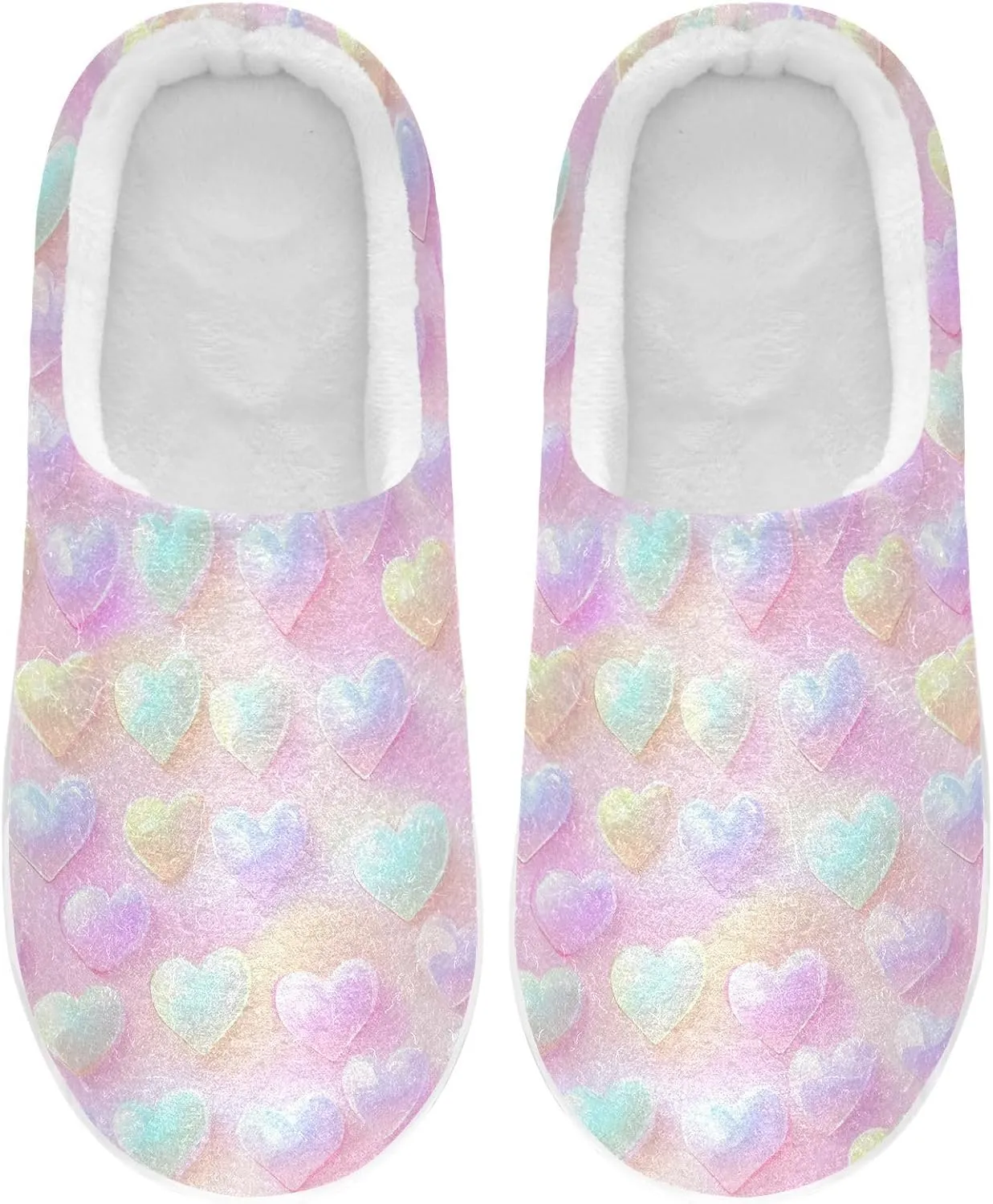 Pastel Rainbow Hearts Slippers for Women Men Indoor Slippers Memory Foam Fuzzy Slippers House Shoes for Indoor Outdoor Size 6/7 214b6554
