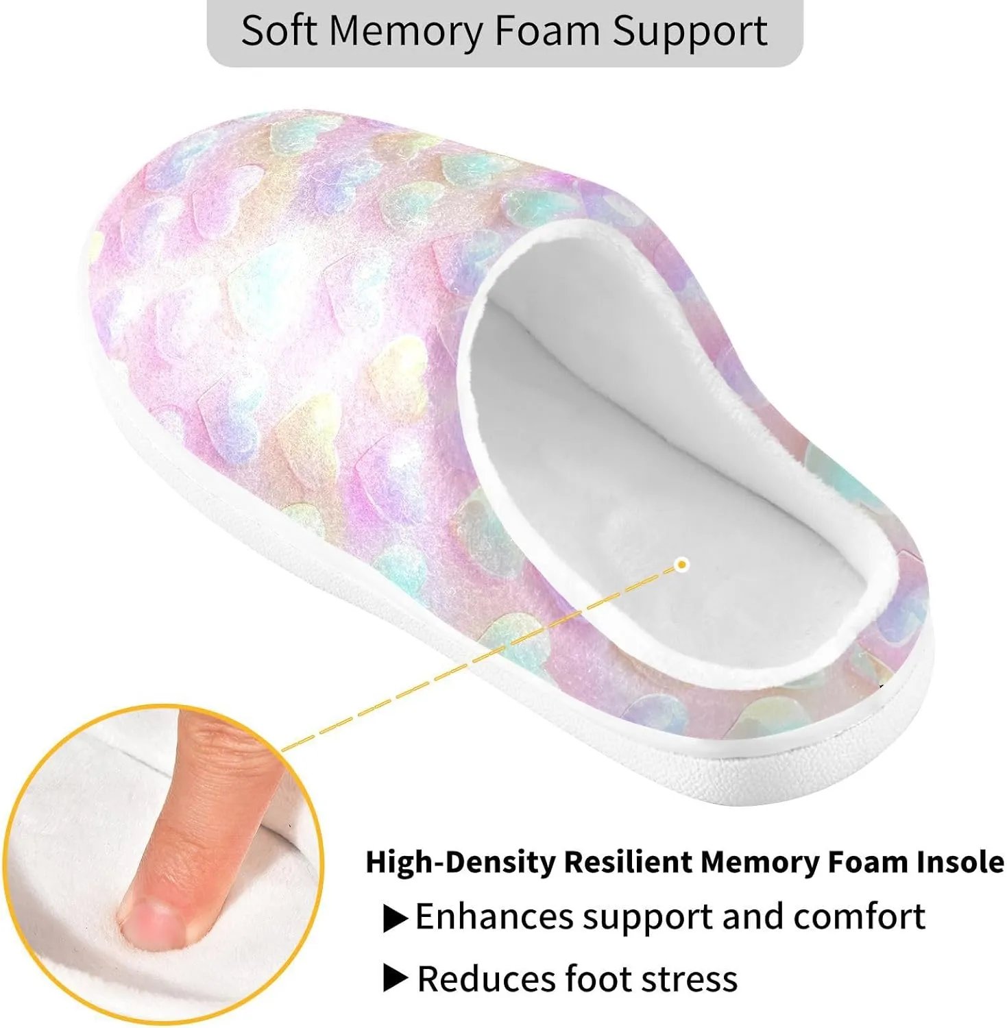 Pastel Rainbow Hearts Slippers for Women Men Indoor Slippers Memory Foam Fuzzy Slippers House Shoes for Indoor Outdoor Size 6/7 214b6554