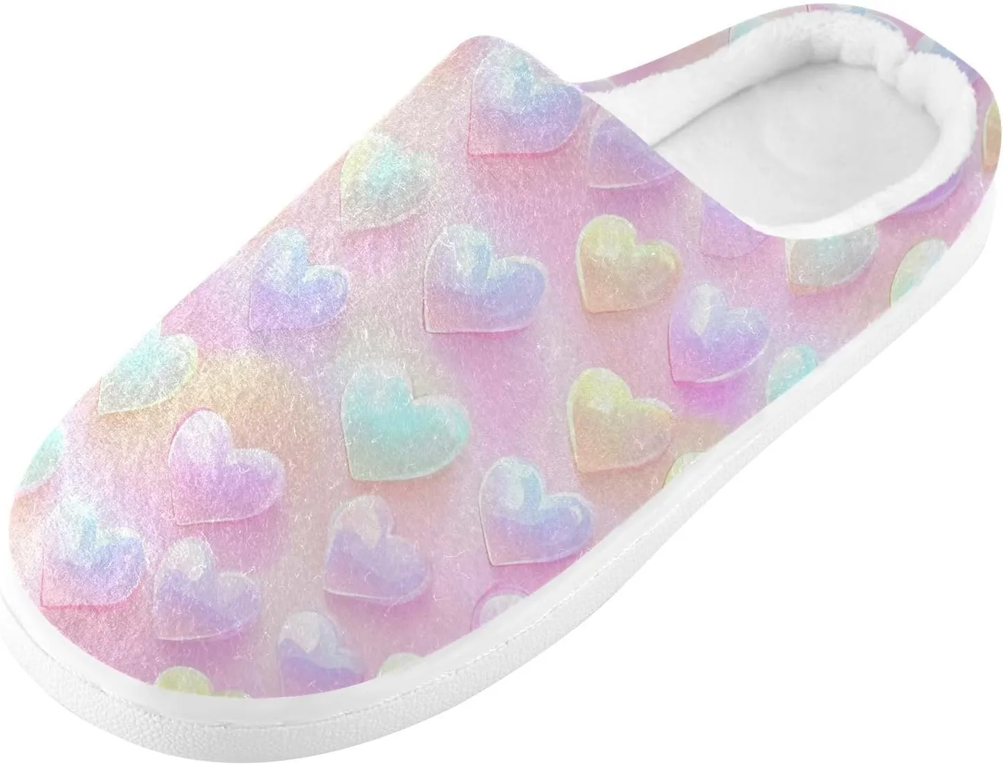 Pastel Rainbow Hearts Slippers for Women Men Indoor Slippers Memory Foam Fuzzy Slippers House Shoes for Indoor Outdoor Size 6/7 214b6554